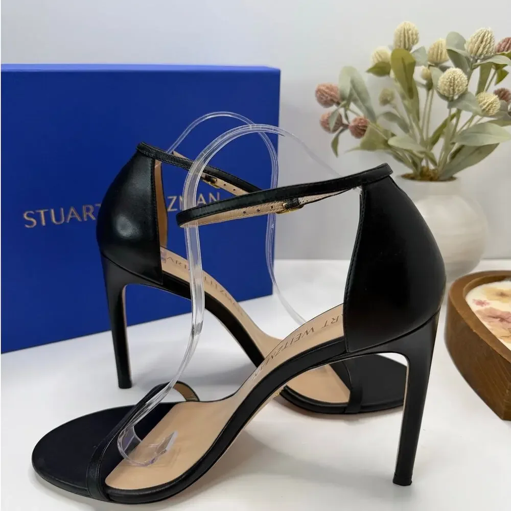 Stuart Weitzman Nudistsong Leather Ankle Strap Sandal Black Women's 11.5B